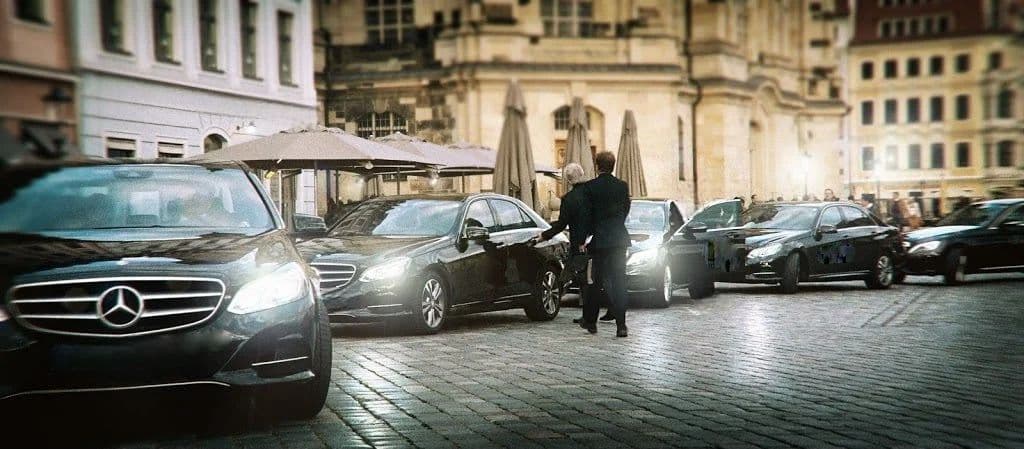 Luxury fleet of London VIP Chauffeur vehicles with professional drivers on a corporate roadshow