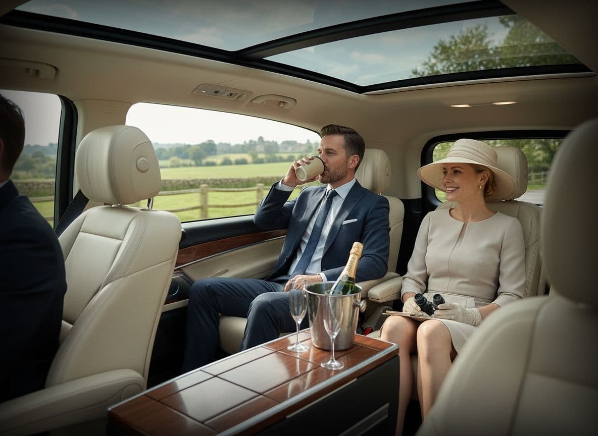 Ascot chauffeur service London passengers travelling in luxury car on the way to Ascot races