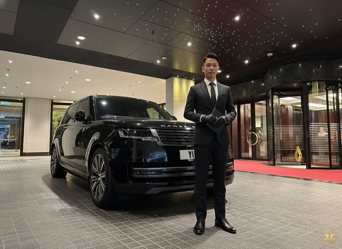 Luxury chauffeur waiting in front of a hotel in London to take a passenger shopping