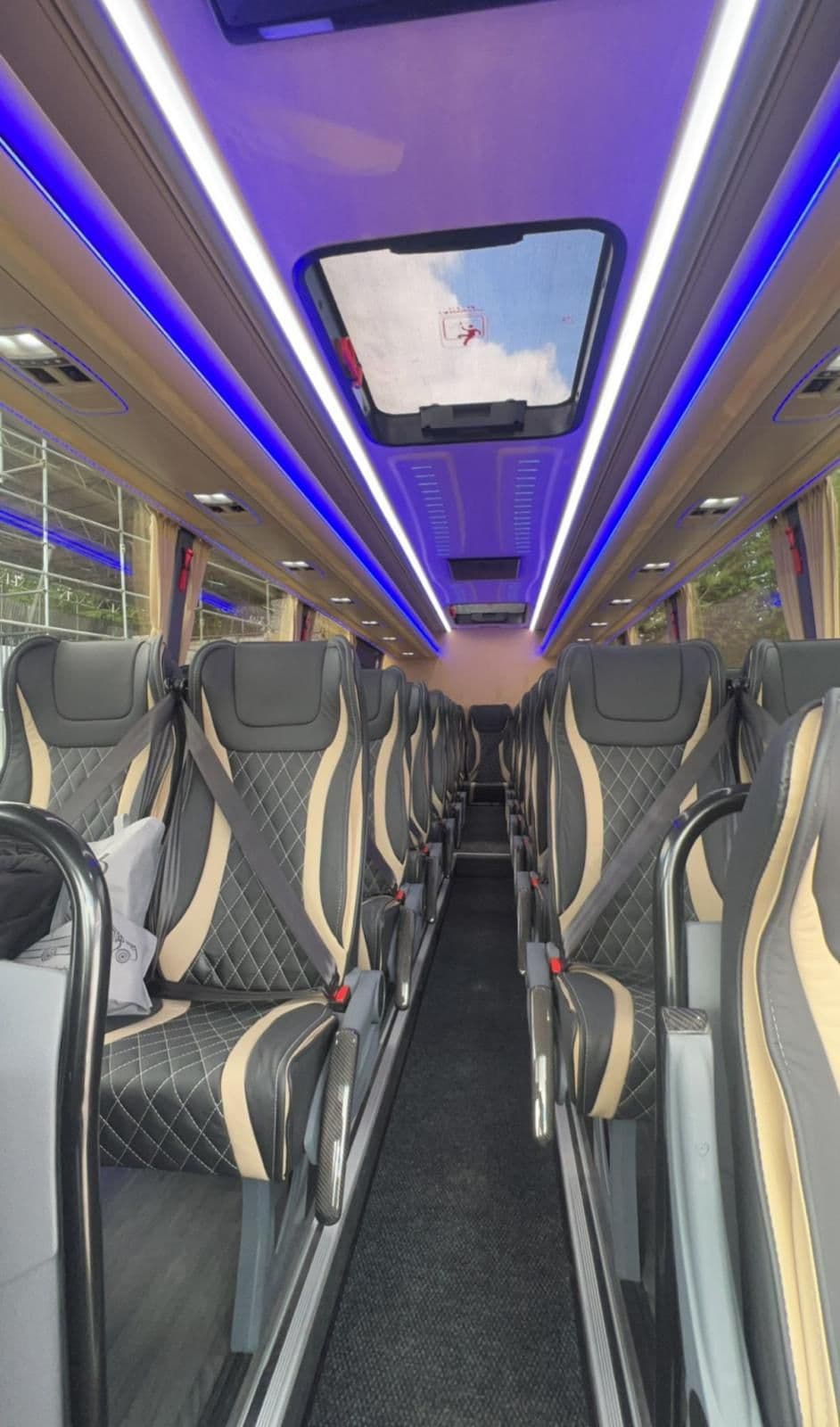 Luxury interior of Mercedes-Benz executive minibus with comfortable leather seats for private London tour groups
