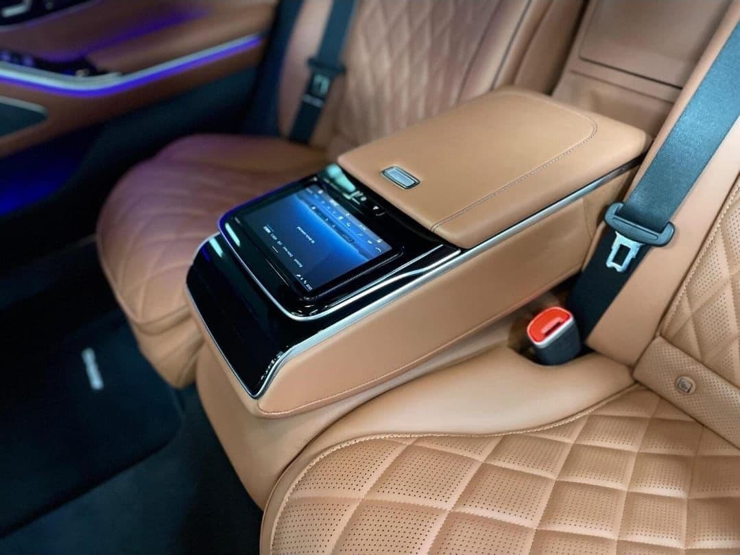 Mercedes-Benz S-Class luxury interior for private jet airport transfer at Farnborough