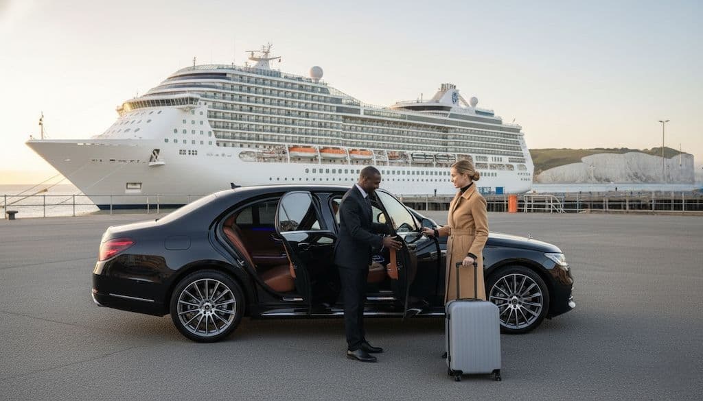 Chauffeur with Mercedes-Benz E-Class dropping off a client at Tilbury Cruise Port
