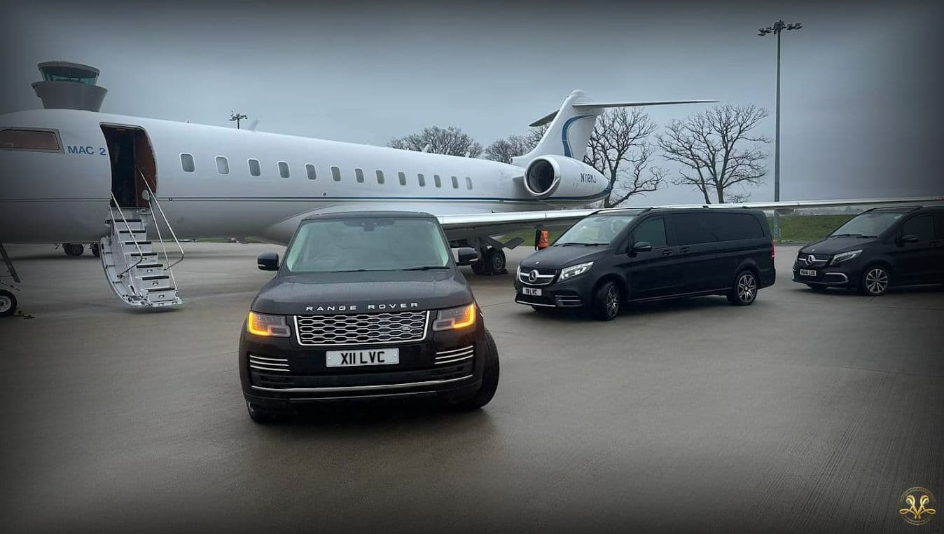 Mercedes-Benz V-Class SUV picking up a VIP client from Farnborough private jet