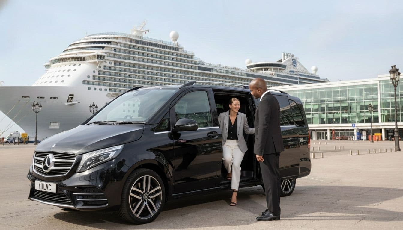 Mercedes-Benz V-Class luxury van at Southampton Cruise Terminal for a group of 6-7 passengers